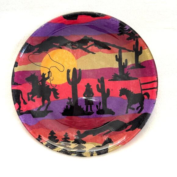 Western Cowboy Cowgirl Saguaro Cactus Sunset Decorative Appetizer 8" Plate - Picture 1 of 5